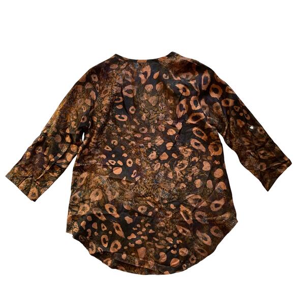 Casual Studio Bohemian Print Silk Shirt Size M Brown - Picture 3 of 7